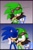 Size: 900x1350 | Tagged: safe, artist:montyth, scourge the hedgehog, sonic the hedgehog, oc, oc:monty the hedgehog, dialogue, trio