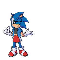 Size: 2000x2000 | Tagged: safe, artist:amf-studios, sonic the hedgehog, 2024, alternate version, simple background, smile, solo, standing, trans female, trans girl sonic, transgender, transparent background, wink