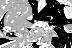 Size: 600x400 | Tagged: safe, artist:34_6, shadow the hedgehog, eating, food, greyscale, monochrome, pancake, solo