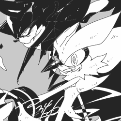 Size: 400x400 | Tagged: safe, artist:34_6, mephiles the dark, silver the hedgehog, duo, grey background, greyscale, grin, monochrome, simple background, smile