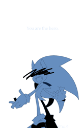 Size: 430x650 | Tagged: safe, artist:34_6, sonic the hedgehog, censored, english text, looking at viewer, monochrome, open mouth, simple background, smile, solo, standing, white background