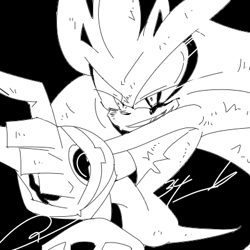 Size: 400x400 | Tagged: safe, artist:34_6, silver the hedgehog, black background, greyscale, monochrome, signature, simple background, smile, solo