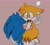 Size: 2048x1854 | Tagged: safe, artist:jhoycookie, miles "tails" prower, sonic the hedgehog, 2024, blushing, blushing ears, brown background, duo, exclamation mark, flat colors, floppy ears, gay, lidded eyes, looking at each other, mouth open, picking them up, shipping, simple background, smile, smirk, sonic x tails, standing, surprised