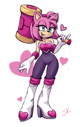 Size: 1525x2417 | Tagged: safe, artist:sokerikaneli, amy rose, outfit swap, piko piko hammer, rouge's heart top