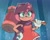 Size: 2048x1632 | Tagged: safe, artist:strange_bloom, amy rose, hedgehog, sonic the hedgehog 3 (film), abstract background, dress, hammer, hand on hip, holding something, looking at viewer, movie style, piko piko hammer, signature, smile, solo, standing