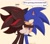 Size: 1869x1652 | Tagged: dead source, safe, artist:clery_trixy, shadow the hedgehog, sonic the hedgehog, hedgehog, ..., 2024, blushing, cream background, cute, dialogue, duo, english text, gay, hugging, looking at them, male, shadow x sonic, shipping, signature, simple background, smile, standing, wink