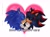 Size: 2048x1503 | Tagged: safe, artist:heyoolim, shadow the hedgehog, sonic the hedgehog, hedgehog, sonic the hedgehog 3 (film), 2024, abstract background, blushing, cute, duo, english text, eyes closed, frown, gay, heart, holding each other, kiss on cheek, male, shadow x sonic, shipping, text