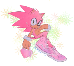 Size: 2009x1815 | Tagged: safe, artist:halpdevon, sonic the hedgehog, oc, oc:sakura sonic, 2020, alternate shoes, color swap, heart, signature, solo