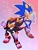 Size: 784x1024 | Tagged: safe, artist:gloomy bloomy, shadow the hedgehog, sonic the hedgehog, 2020, duo, frown, gradient background, heart, looking at viewer, mid-air, outline, signature, smile, star (symbol), v sign, white outline