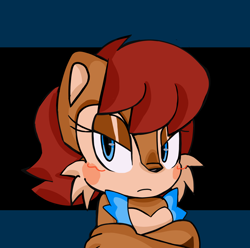 Size: 3108x3087 | Tagged: safe, artist:manglefnaffan, sally acorn, 2024, arms folded, blushing, frown, lidded eyes, looking at viewer, solo