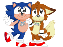 Size: 3072x2304 | Tagged: safe, artist:dragon22551, miles "tails" prower, sonic the hedgehog, sonic underground, 2023, cute, duo, floppy ears, looking up, necklace, smile, standing