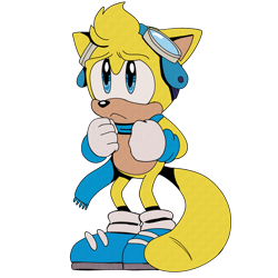 Size: 1280x1280 | Tagged: safe, artist:dragon22551, ray the flying squirrel, the murder of sonic the hedgehog, 2023, clenched fists, frown, goggles, looking at each other, scarf, simple background, solo, standing, style emulation, tmosth style, transparent background