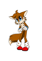 Size: 900x1284 | Tagged: safe, artist:animesonic2, miles "tails" prower, oc, oc:taylor fox, 2018, alternate universe, au:beginnings, backstory in description, beanbrows, cute, looking at viewer, signature, simple background, smile, solo, standing, transparent background