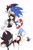 Size: 1346x2048 | Tagged: safe, artist:lynaems, shadow the hedgehog, sonic the hedgehog, hedgehog, 2024, blushing, cross popping vein, dialogue, duo, english text, exclamation mark, flat colors, frizzed, gay, hugging, hugging from behind, kicking, lidded eyes, male, ring, shadow x sonic, shipping, shrunken pupils, simple background, smile, speech bubble, standing, surprise hug, surprised, this didn't end well, white background