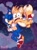 Size: 1521x2048 | Tagged: safe, artist:1xx0nn, artist:ten_ko023, miles "tails" prower, sonic the hedgehog, chao, 2024, abstract background, carrying them, cliff, clouds, cute, duo, falling, fangs, gay, holding each other, looking at viewer, mid-air, mouth open, neutral chao, nighttime, outdoors, outline, shipping, smile, sonic x tails, star (sky), wink