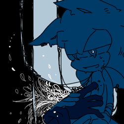 Size: 400x400 | Tagged: safe, artist:34_6, sonic the hedgehog, duo, lidded eyes, monochrome, solo focus