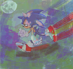 Size: 2048x1955 | Tagged: safe, artist:halpdevon, sonic the hedgehog, 2020, metal virus, running, solo, tired