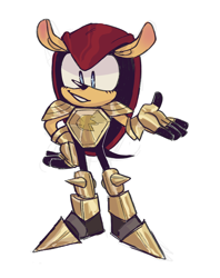 Size: 1372x1728 | Tagged: safe, artist:halpdevon, mighty the armadillo, 2019, alternate universe, armor, full body, simple background, solo, standing, white background