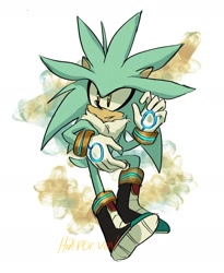 Size: 1481x1807 | Tagged: safe, artist:halpdevon, silver the hedgehog, 2019, full body, simple background, solo, white background