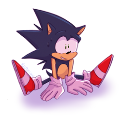 Size: 1075x1049 | Tagged: safe, artist:halpdevon, sonic the hedgehog, 2019, full body, shadow (lighting), simple background, sitting, solo, sweat, white background