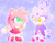 Size: 1448x1123 | Tagged: safe, artist:sinfulhares, amy rose, blaze the cat, cat, hedgehog, 2023, amy x blaze, amy's halterneck dress, blaze's tailcoat, blushing, chibi, clothes, cute, dress, female, females only, lesbian, looking at each other, shipping