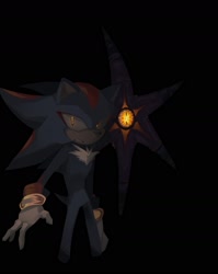 Size: 1383x1738 | Tagged: safe, artist:vegejoice, black doom, shadow the hedgehog, hedgehog, 2024, alien, black background, clenched teeth, doom's eye, duo, glowing eyes, male, simple background, standing