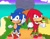 Size: 2048x1583 | Tagged: safe, artist:slysonic, knuckles the echidna, sonic the hedgehog, echidna, hedgehog, adventures of sonic the hedgehog, 2024, abstract background, angel island, classic knuckles, classic sonic, death egg, duo, frown, greg martin style, smile, sonic and knuckles (1994), style emulation