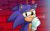 Size: 1024x644 | Tagged: safe, artist:shimecm, sonic the hedgehog, sonic mania adventures, 2020, abstract background, classic sonic, classic sonic (universe), faic, lidded eyes, looking back at viewer, redraw, redraw challenge, signature, smug