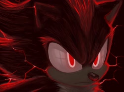 Size: 2048x1535 | Tagged: safe, artist:ls1389, shadow the hedgehog, sonic the hedgehog 3 (film), 2024, black background, close-up, electricity, frown, glowing eyes, looking ahead, simple background, solo