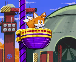 Size: 1920x1571 | Tagged: safe, artist:thecongressman1, miles "tails" prower, launch base zone, 2022, :>, classic tails, cute, death egg, happy, smile, solo, sonic the hedgehog 3, tailabetes