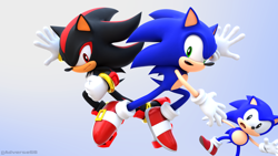 Size: 3840x2160 | Tagged: safe, artist:adverse56, shadow the hedgehog, sonic the hedgehog, sonic x shadow generations, 2024, 3d, classic sonic, mid-air, remake, signature, trio