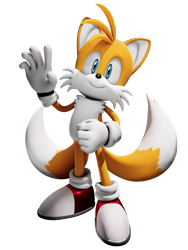 Size: 2260x3010 | Tagged: safe, artist:caposavegepop, miles "tails" prower, sonic the hedgehog (2006), 2023, 3d, looking at viewer, remastered, simple background, smile, solo, standing, transparent background, waving