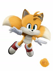 Size: 1280x1707 | Tagged: safe, artist:84greghamm35, miles "tails" prower, 2022, looking at viewer, movie style, redraw, signature, simple background, smile, solo, white background