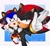 Size: 1497x1375 | Tagged: safe, artist:chaoxx_cg, shadow the hedgehog, sonic the hedgehog, sonic superstars, 2024, abstract background, carrying them, classic sonic, duo, frown, kigurumi, lidded eyes, looking at viewer, mouth open, open smile, outline, reaching towards the viewer, shadow onesie, smile, smiling at viewer, watermark