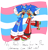 Size: 5800x6000 | Tagged: safe, artist:ace-the-artist, sonic the hedgehog, 2023, arm around shoulders, bandana, binder, clothes, crop jacket, dialogue, duo, english text, looking at viewer, mouth open, pants, pointing, pride, pride flag, pride flag background, self paradox, semi-transparent background, smile, standing, trans female, trans male, trans pride
