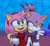 Size: 910x840 | Tagged: safe, artist:ethereal-everglade, amy rose, blaze the cat, cat, hedgehog, 2024, amy x blaze, amy's halterneck dress, blaze's tailcoat, cute, duo, female, females only, hand on hip, hand on shoulder, lesbian, looking at them, looking away, looking offscreen, mouth open, open smile, shipping, smile