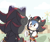 Size: 2048x1719 | Tagged: safe, artist:piink-rose, shadow the hedgehog, sonic the hedgehog, hedgehog, green hill zone, sonic superstars, 2024, abstract background, classic sonic, classic sonic (universe), duo, kigurumi, looking at each other, male, shadow onesie, signature, smile, sparkles, standing, sunflower, sweatdrop