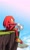 Size: 1249x2048 | Tagged: safe, artist:hyeon_sonic, knuckles the echidna, echidna, 2024, abstract background, cliff, clouds, daytime, looking offscreen, male, outdoors, sitting, smile, solo