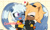 Size: 1318x802 | Tagged: safe, artist:4622j, tangle the lemur, whisper the wolf, lemur, wolf, 2024, abstract background, commission, cute, duo, english text, eyes closed, female, hair over one eye, happy, heart, heart tail, hugging, lesbian, looking at them, mouth open, one eye closed, one fang, open smile, shipping, smile, standing, tangabetes, tangle x whisper, whispabetes