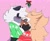 Size: 2013x1651 | Tagged: safe, artist:snazzytader, tangle the lemur, whisper the wolf, 2023, alternate outfit, christmas, duo, eyes closed, holding each other, kiss, lesbian, mistletoe, outline, pink background, shipping, simple background, snow, snowing, standing, sweater, tangle x whisper, white outline