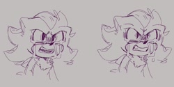 Size: 1457x730 | Tagged: safe, artist:proj-sh4dow, shadow the hedgehog, sonic the hedgehog 3 (film), angry, clenched teeth, crying, floppy ears, grey background, line art, looking ahead, looking offscreen, mouth open, simple background, solo, tears, tears of anger