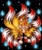 Size: 1000x1200 | Tagged: safe, artist:cyngawolf, miles "tails" prower, black background, claws, eyes closed, fire, flame, kitsune, pawpads, sharp teeth, signature, simple background, smile, solo