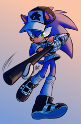 Size: 850x1300 | Tagged: safe, artist:ghostie-juice, sonic the hedgehog, baseball, baseball bat, baseball uniform, gradient background, holding something, solo, sonic forces: speed battle