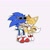 Size: 2048x2048 | Tagged: safe, artist:chelsiegeorgia, miles "tails" prower, sonic the hedgehog, sonic adventure, blushing, chili dog, crystal ring, duo, eating, eyes closed, food, holding something, light shoes, one fang, signature, simple background, sitting, smile, sunglasses, white background