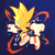 Size: 2048x2048 | Tagged: safe, artist:tinstarbby, sonic the hedgehog, super sonic 2, sonic frontiers, abstract background, blue background, frown, looking back, outline, solo, super form, treads