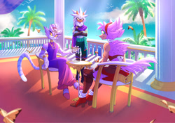 Size: 2048x1451 | Tagged: safe, artist:balestrra, amy rose, blaze the cat, silver the hedgehog, cat, hedgehog, 2022, alternate universe, amy x blaze, cute, date, female, lesbian, shipping