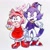 Size: 1280x1280 | Tagged: dead source, safe, artist:jokesitos-art, artist:tairusuku, amy rose, blaze the cat, cat, hedgehog, 2018, amy x blaze, amy's halterneck dress, blaze's tailcoat, cute, female, females only, holding hands, lesbian, looking at them, shipping, traditional media