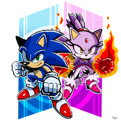 Size: 1000x1000 | Tagged: safe, artist:alexscreed, blaze the cat, sonic the hedgehog, sonic rush adventure