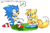 Size: 1201x787 | Tagged: safe, artist:raayuie, miles "tails" prower, sonic the hedgehog, 2023, crouching, duo, grass, injured, looking at each other, scratch (injury), simple background, sonictober, sonictober (2023), tears, transparent background