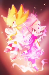 Size: 1348x2048 | Tagged: safe, artist:nuinu_17, blaze the cat, burning blaze, sonic the hedgehog, super sonic, super form